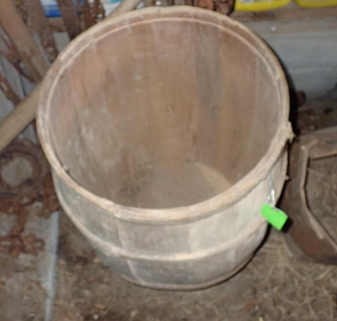 Vintage Wood Barrel w/ Wood Cover - 4