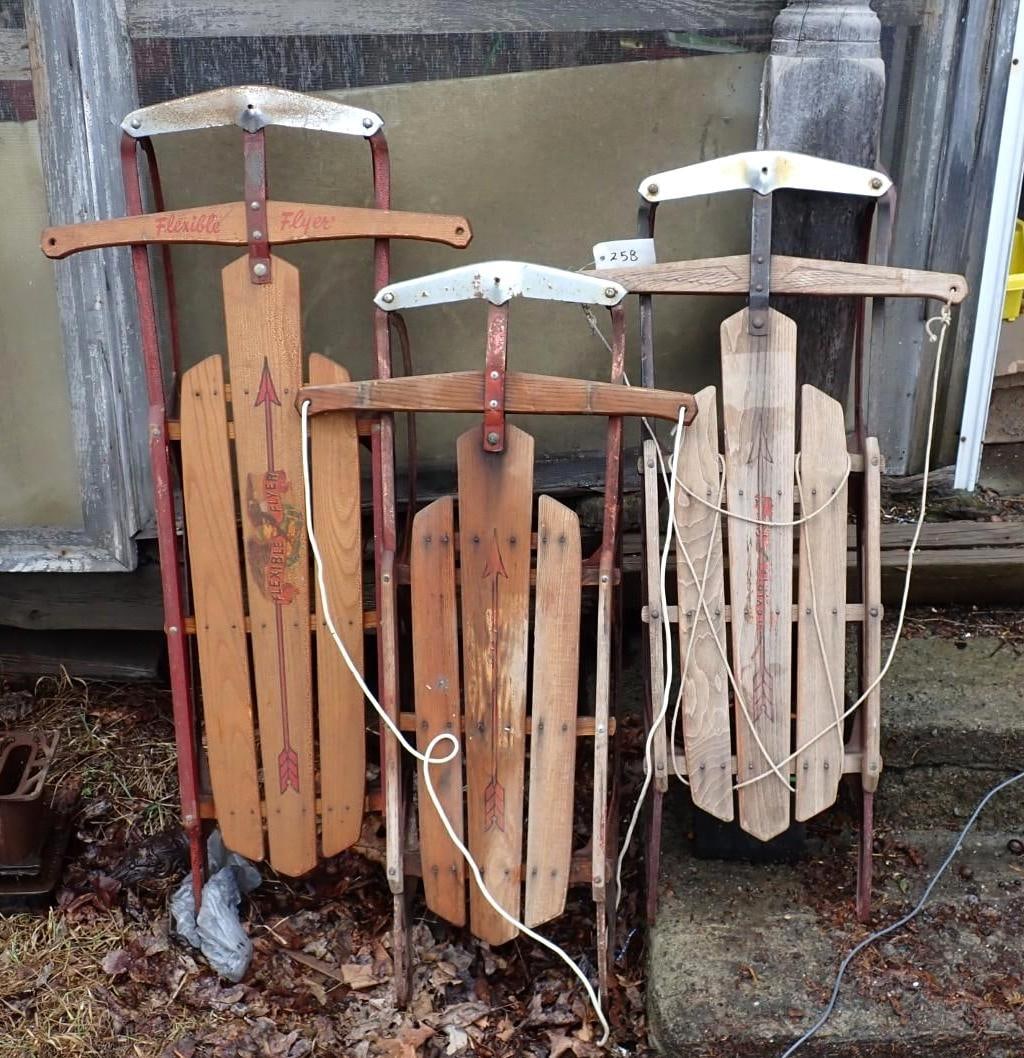 (3) Flexible Flyer Sleds: 48" & 40" long