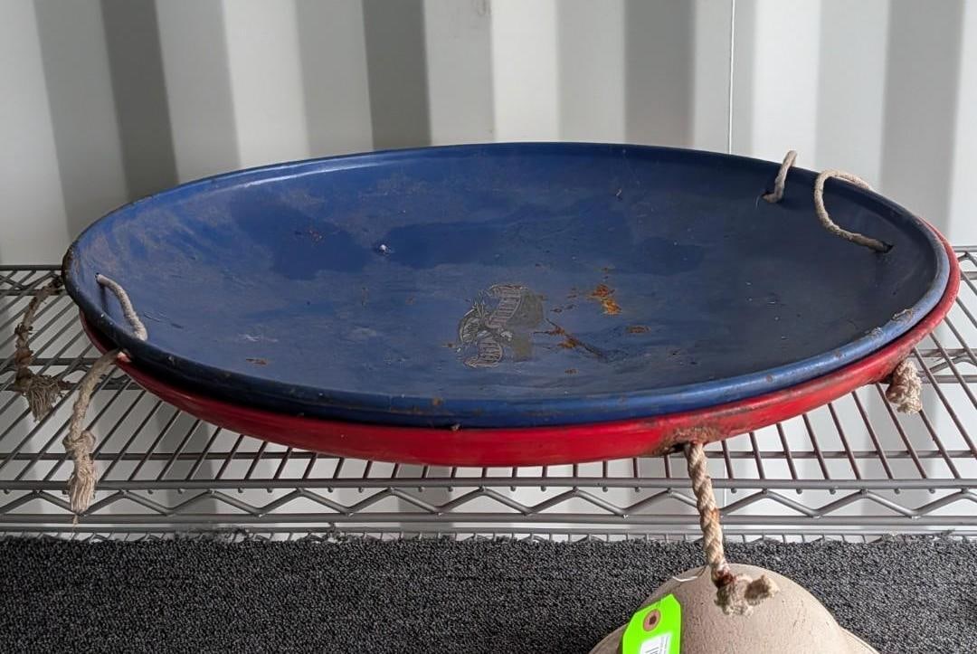 (2) Antique Steel Round Sleds: 26" dia 
