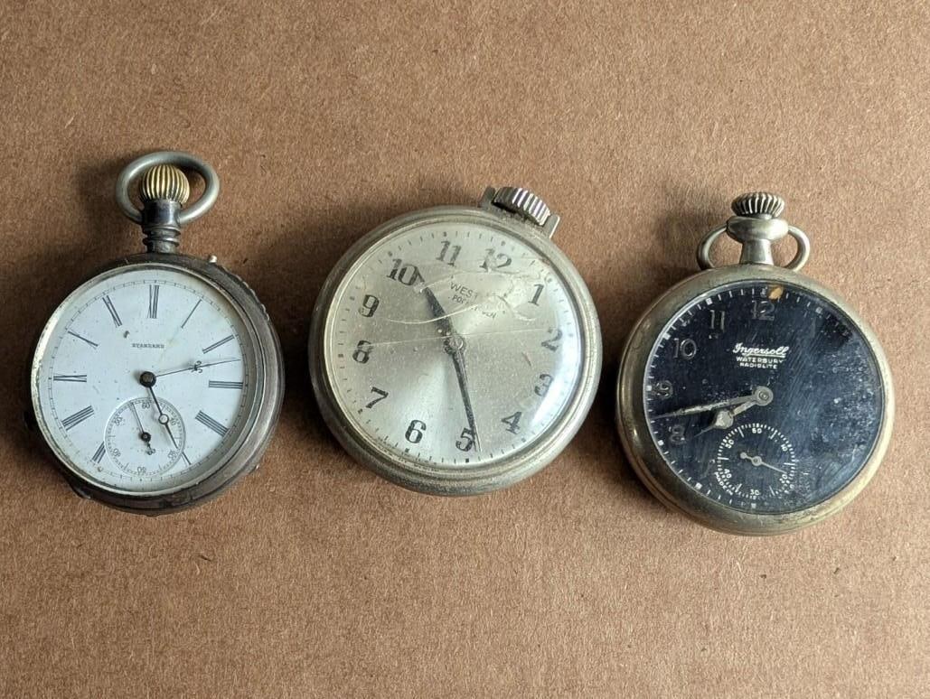 (3) Pocket Watches: Standard, Ingersoll, Westclox 