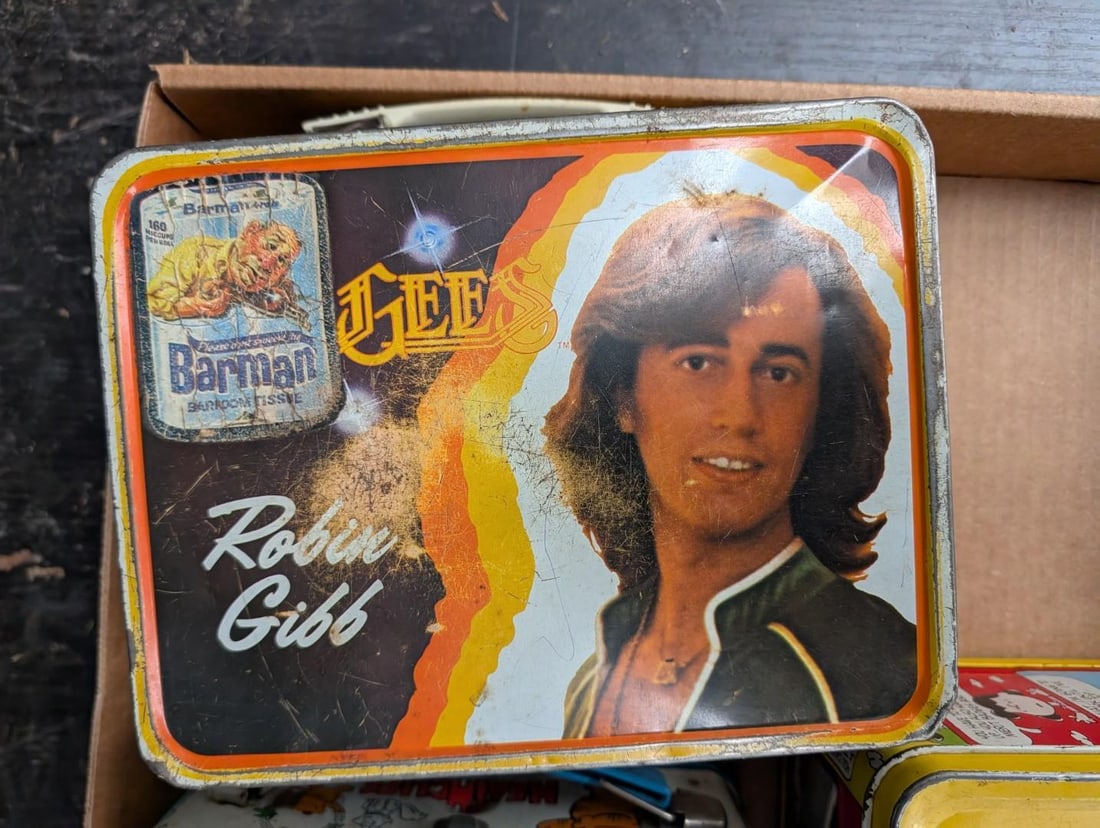 (4) Vintage Tin Lunch Boxes & (3) Poly Cups - 3