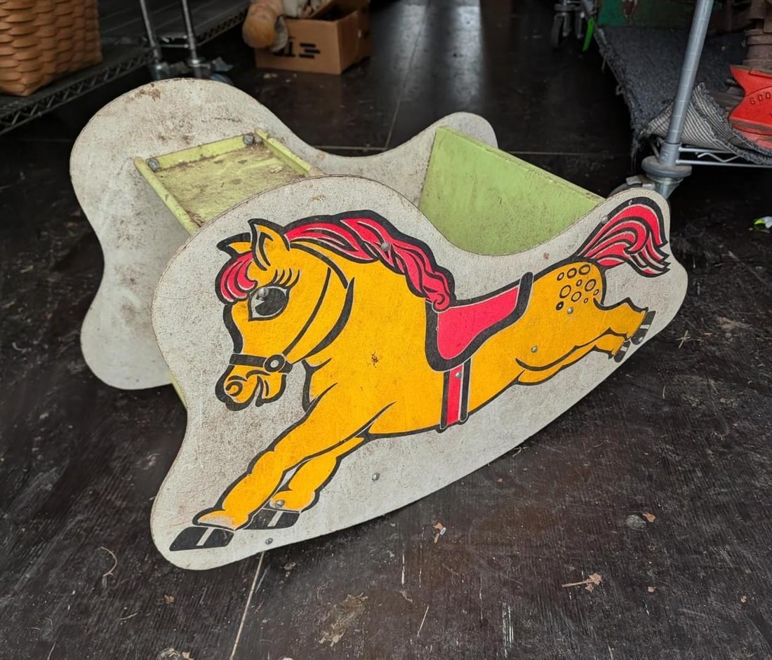 Vintage Plywood & Wood Childs Rocking Horse - 4
