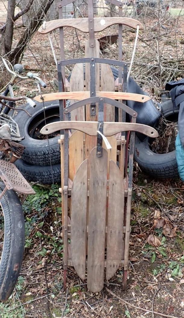 (3) Speedaway, Lightning Guider & Other Sleds: 56", 45" & 40" long