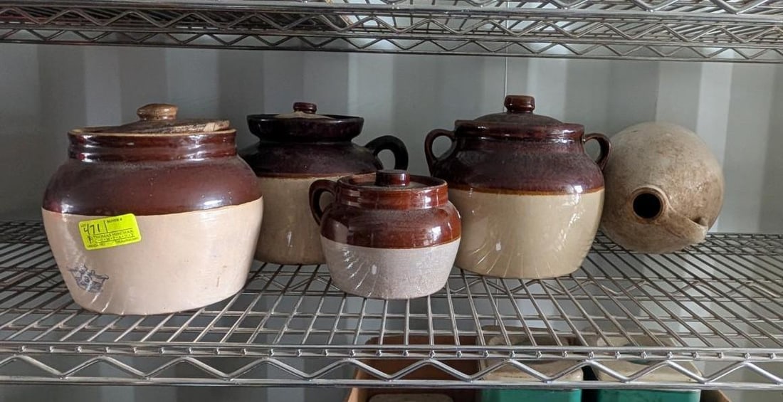 (6) Asst. Earthenware Crocks: largest is 9" t 