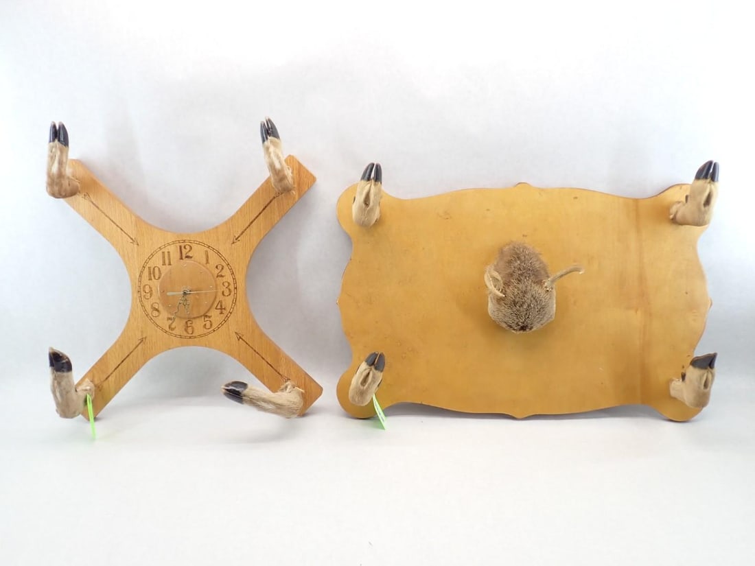 2-Place Rifle Rack Made of Deer Legs & Spike Horn Centerpiece: 28" x 18", Includes Deer Leg Clock