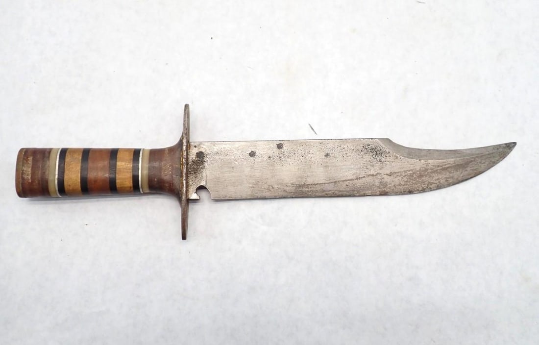 Vintage Fixed Blade Knife: 9 3/4" Blade, OAL 14 3/4", Leather Sheath