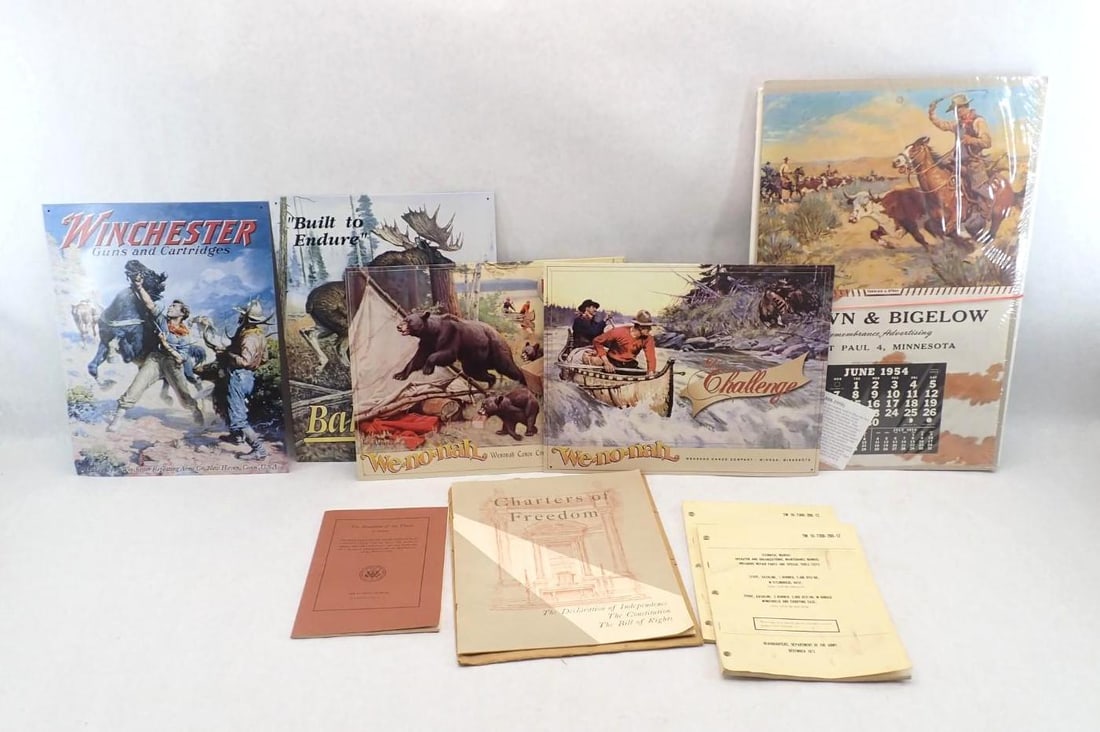 Vintage Brown & Bigelow & Cook-Burns Calendar Salesman Samples: 1951, '52, '54, '62: Incl. other Ephemera & Tin Signs