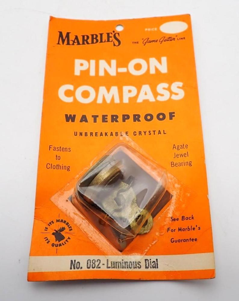 Vintage Marbles Pin-On Compass: new in the packaging