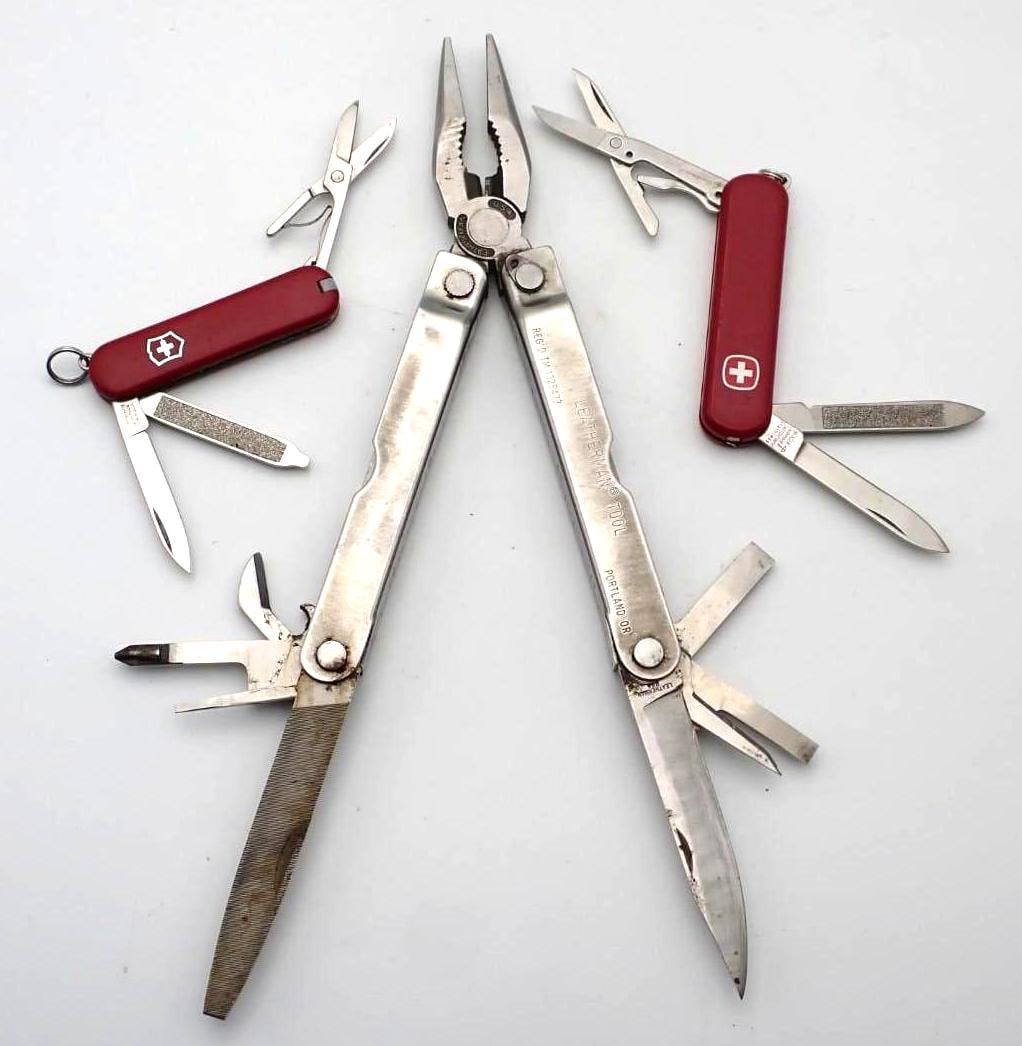(2) Swiss Army Pen Knives & (1) Leatherman Tool - 2