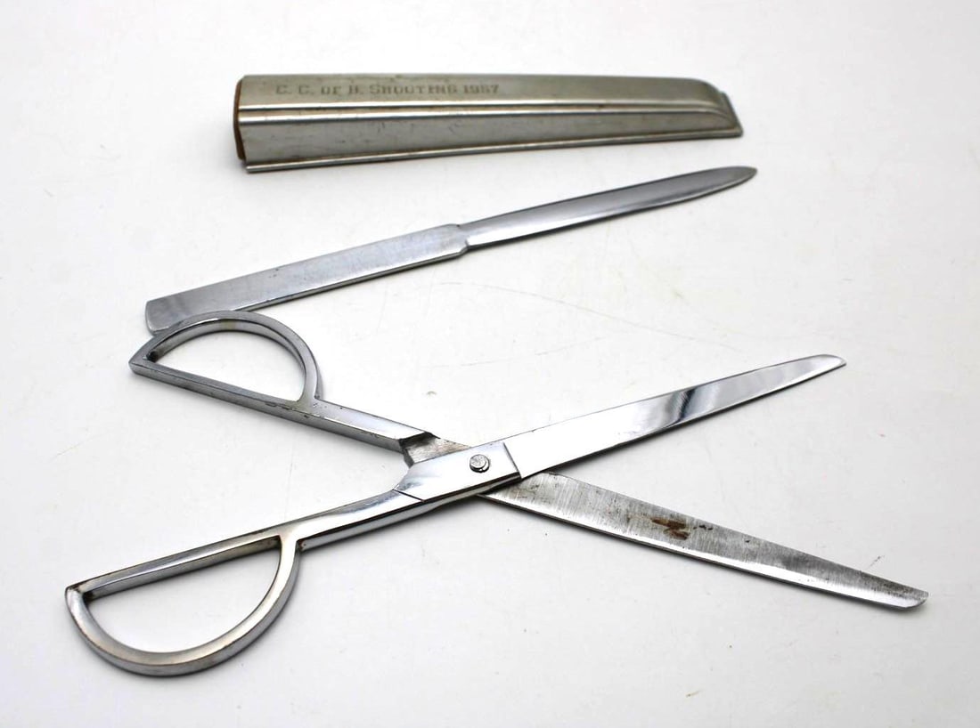 Vintage Art Deco U.S.A. Letter Opener & Scissor Set: inscribed "C.C. of B. Shooting 1957"