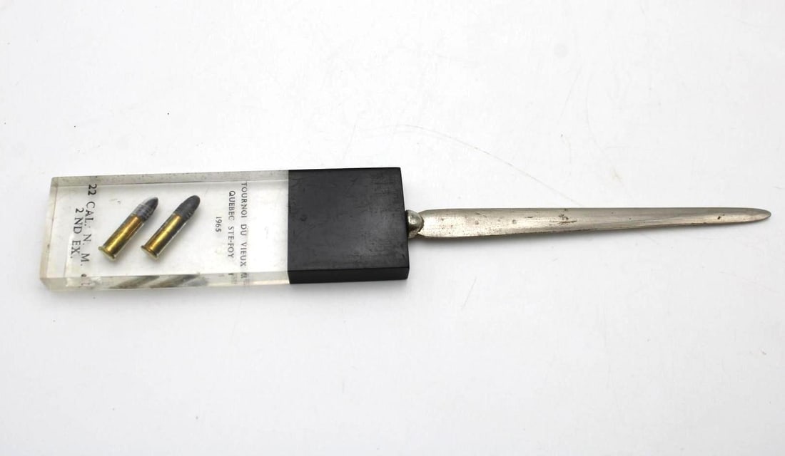 Tournoi Du Vieux Quebec Ste-Foy 1965 .22 LR Cartridge Letter Opener: Tournoi Du Vieux Quebec Ste-Foy 1965 .22 LR Cartridge Letter Opener