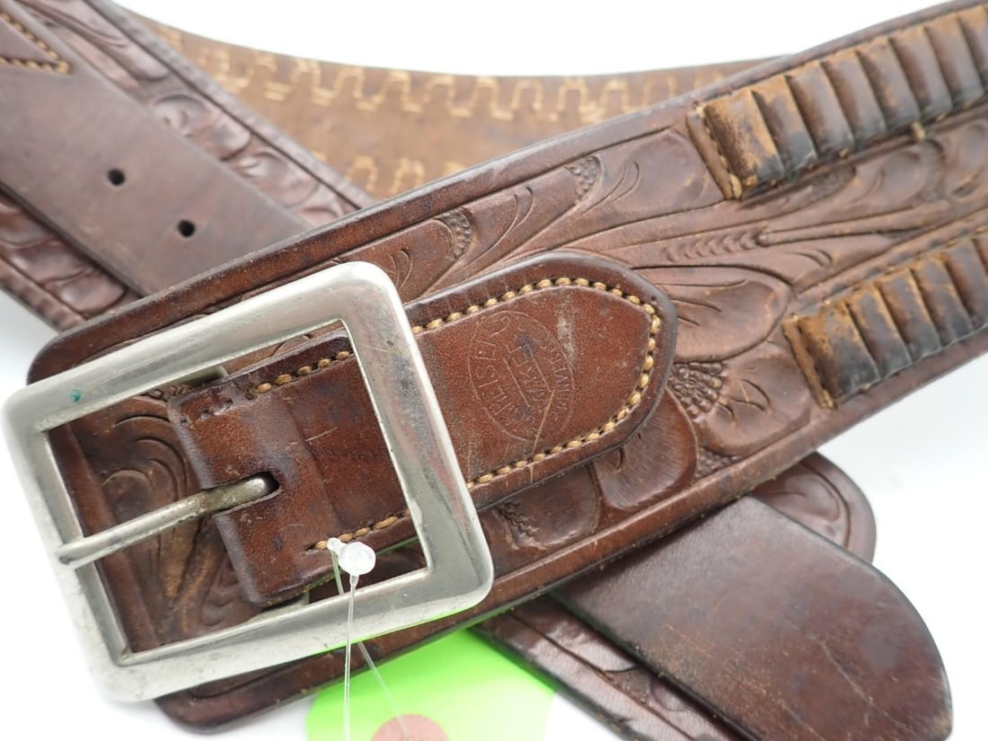 H.H. Heiser Tooled Leather Double Row .22 Cartridge Belt - 2