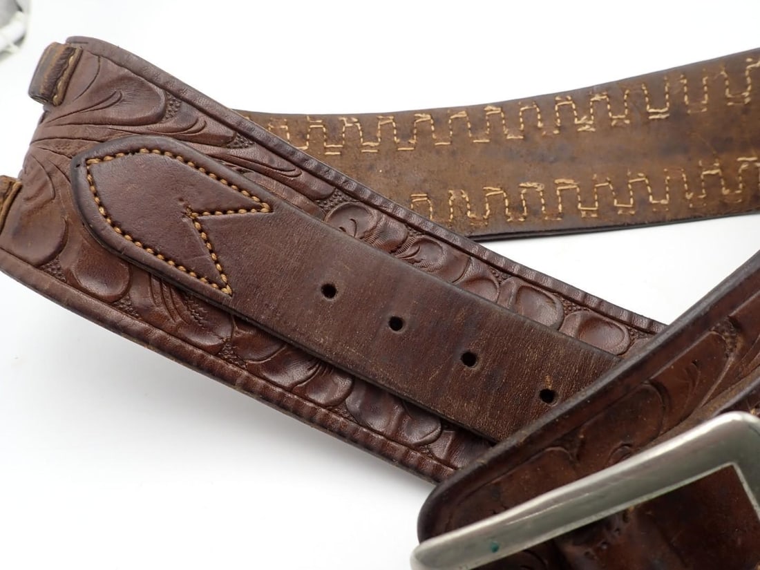H.H. Heiser Tooled Leather Double Row .22 Cartridge Belt - 3