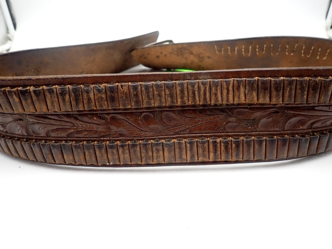 H.H. Heiser Tooled Leather Double Row .22 Cartridge Belt - 4