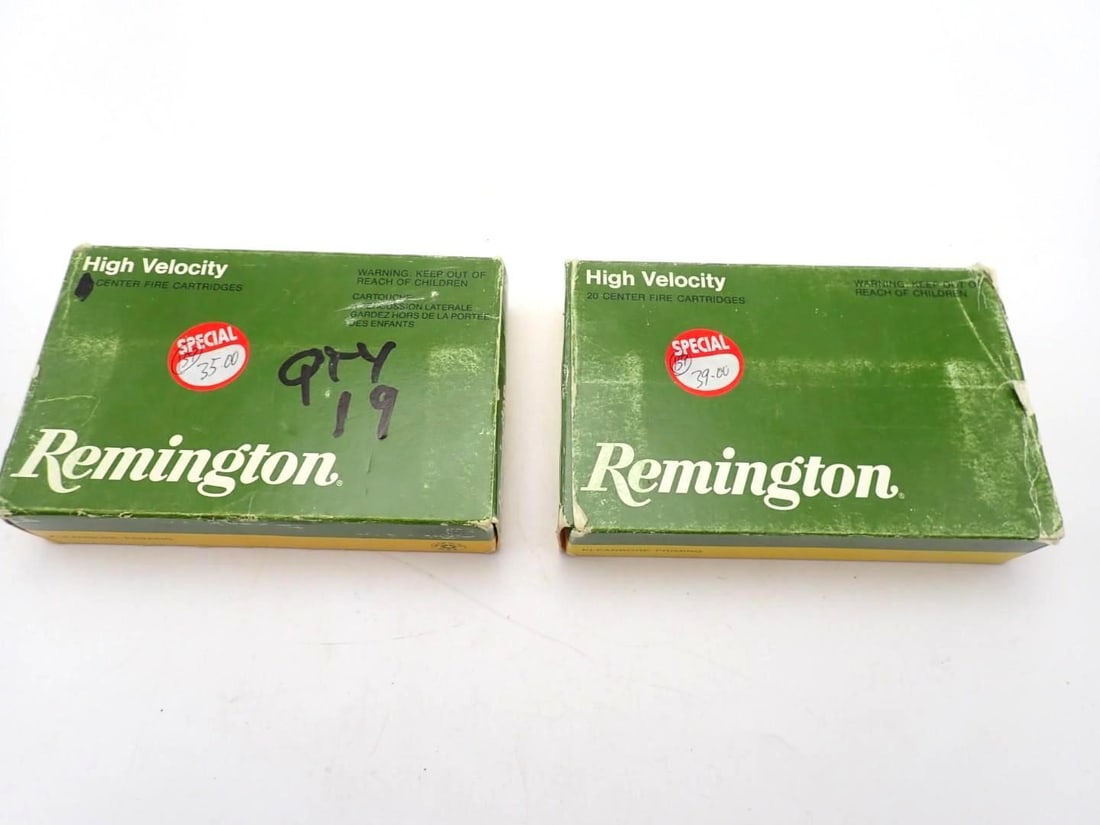 (2) Boxes of Remington .375 H&H Magnum Cartridges: one box is short (1), (39) cartridges total