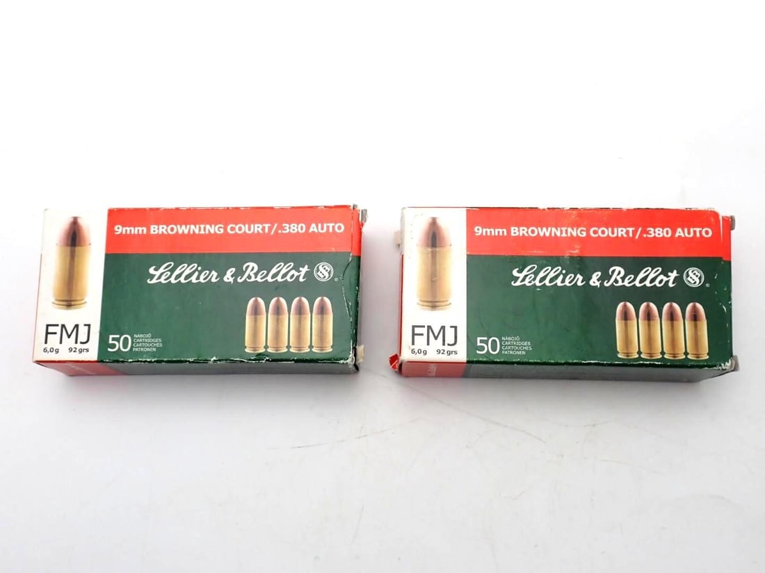 (2) Boxes of Sellier & Bellot .380 Auto Cartridges: (2) Boxes of Sellier & Bellot .380 Auto Cartridges