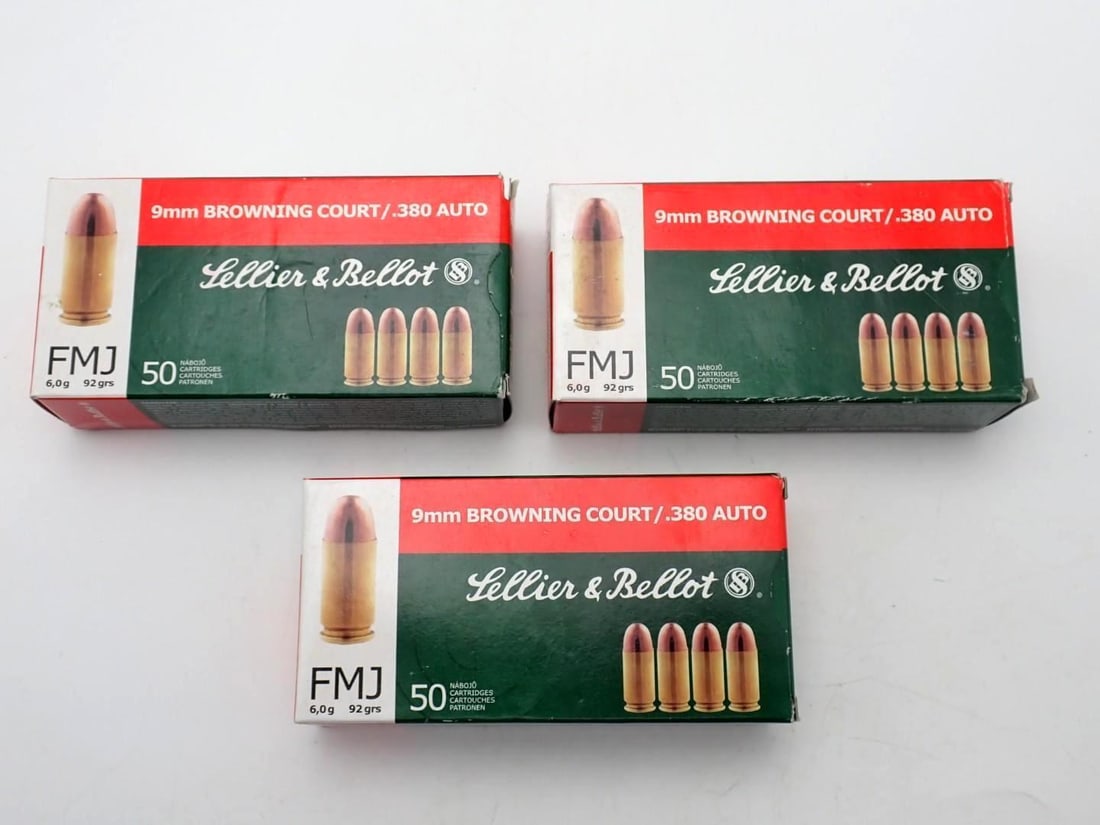 (3) Boxes of Sellier & Bellot .380 Auto Cartridges: (3) Boxes of Sellier & Bellot .380 Auto Cartridges