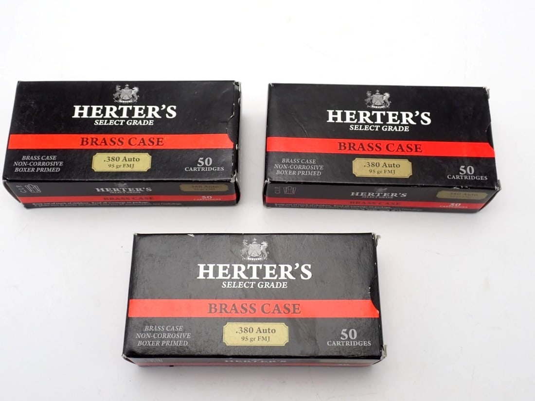 (3) Boxes of Herters .380 Auto Cartridges: mfg. by Sellier & Bellot