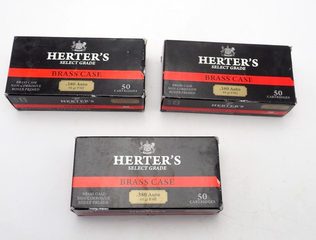 (3) Boxes of Herters .380 Auto Cartridges: mfg. by Sellier & Bellot