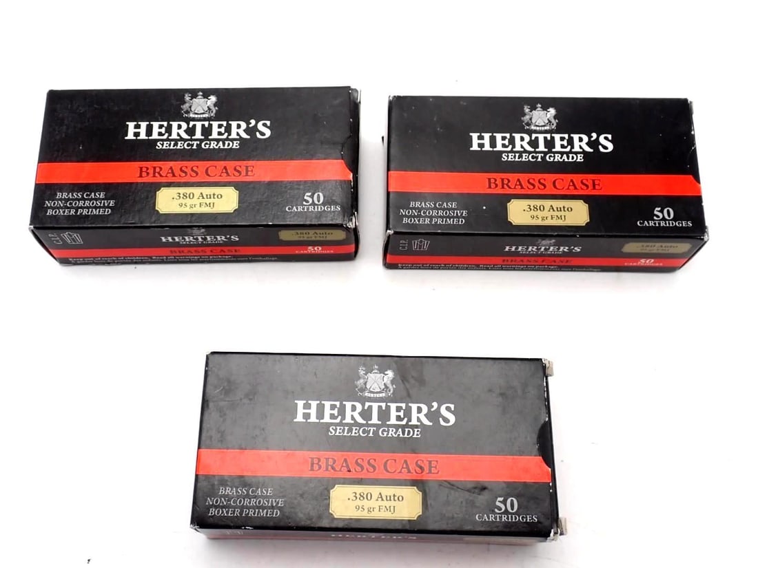 (3) Boxes of Herters .380 Auto Cartridges: mfg. by Sellier & Bellot