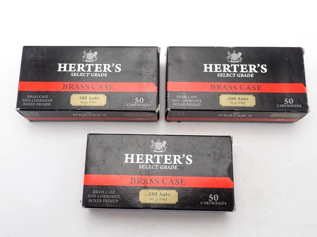 (3) Boxes of Herters .380 Auto Cartridges: mfg. by Sellier & Bellot