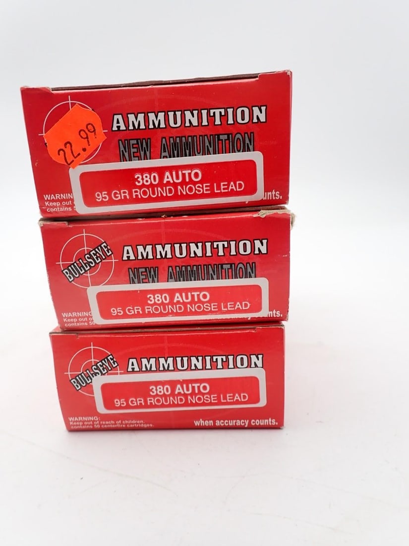(3) Boxes of Bullseye .380 Auto Cartridges - 2