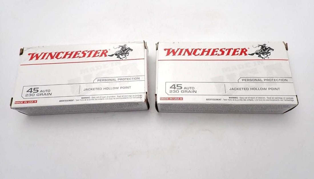 (2) Boxes of Winchester .45 Auto JHP Cartridges: (2) Boxes of Winchester .45 Auto JHP Cartridges