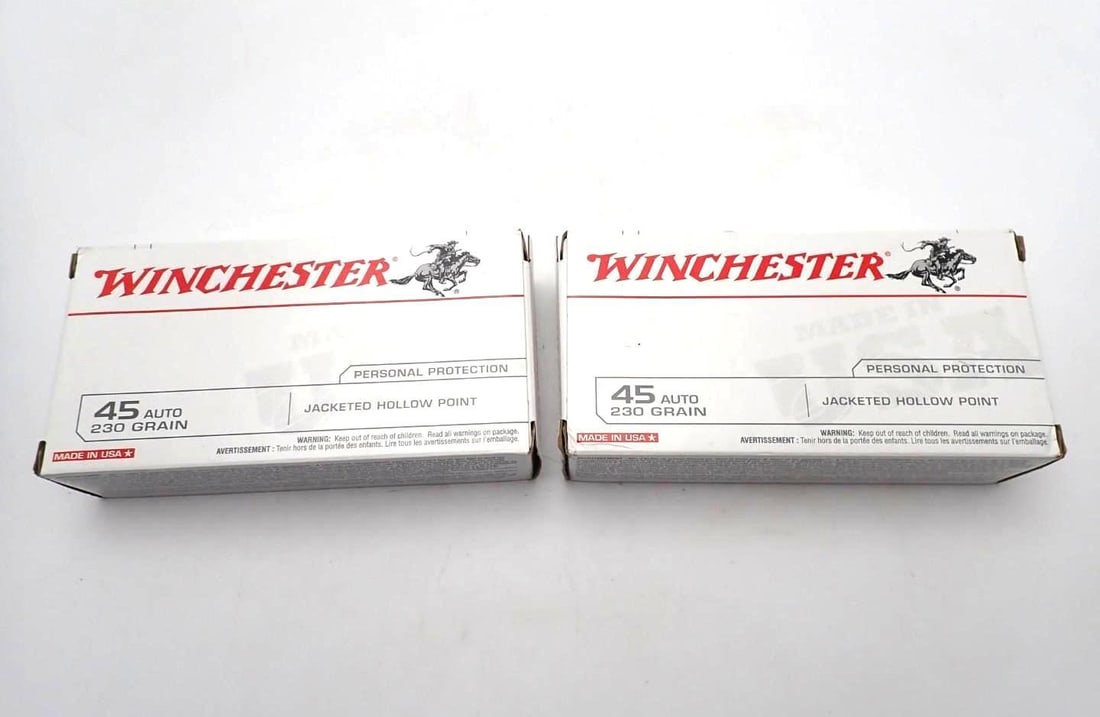 (2) Boxes of Winchester .45 Auto JHP Cartridges: (2) Boxes of Winchester .45 Auto JHP Cartridges