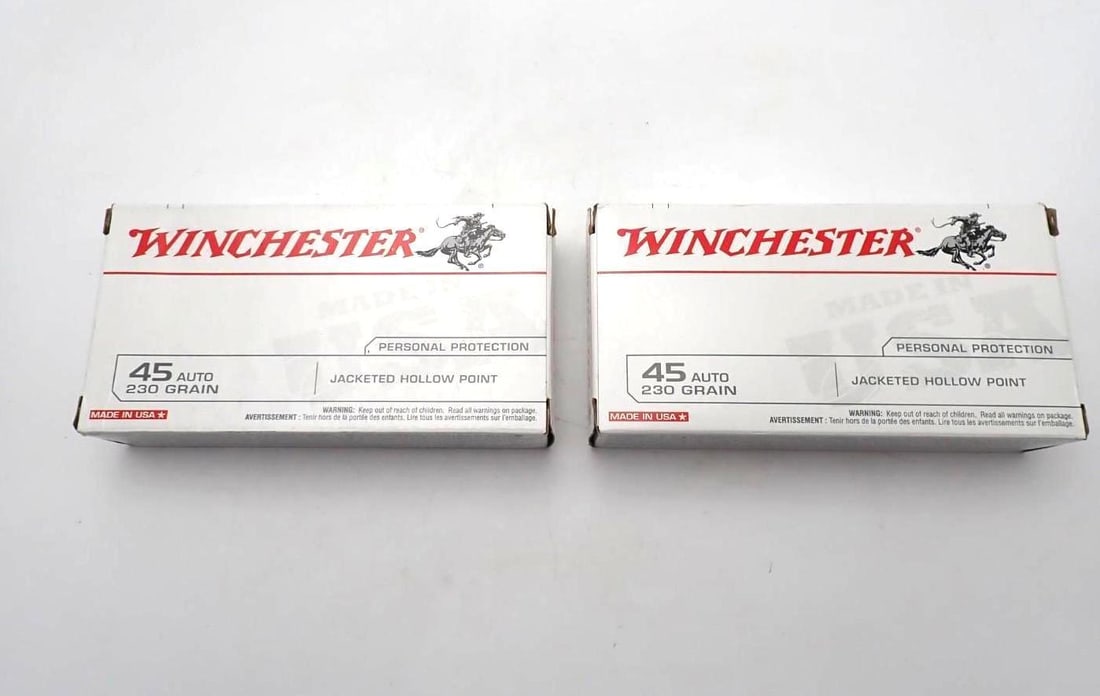 (2) Boxes of Winchester .45 Auto JHP Cartridges: (2) Boxes of Winchester .45 Auto JHP Cartridges