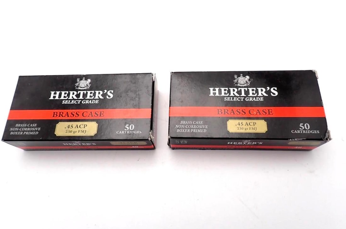 (2) Boxes of Herters .45 Auto Cartridges: made by Sellier & Bellot