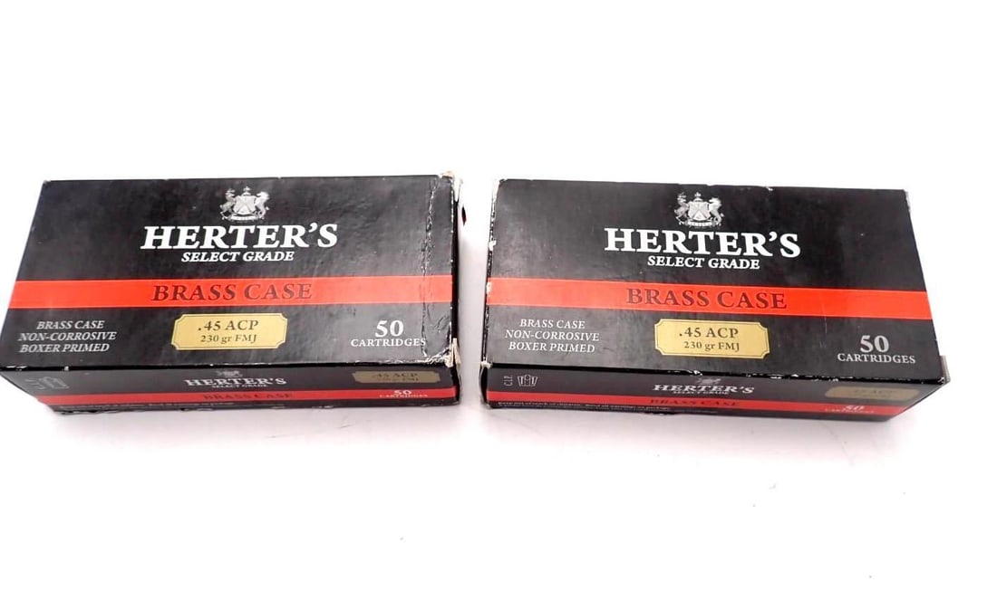(2) Boxes of Herters .45 Auto Cartridges: made by Sellier & Bellot