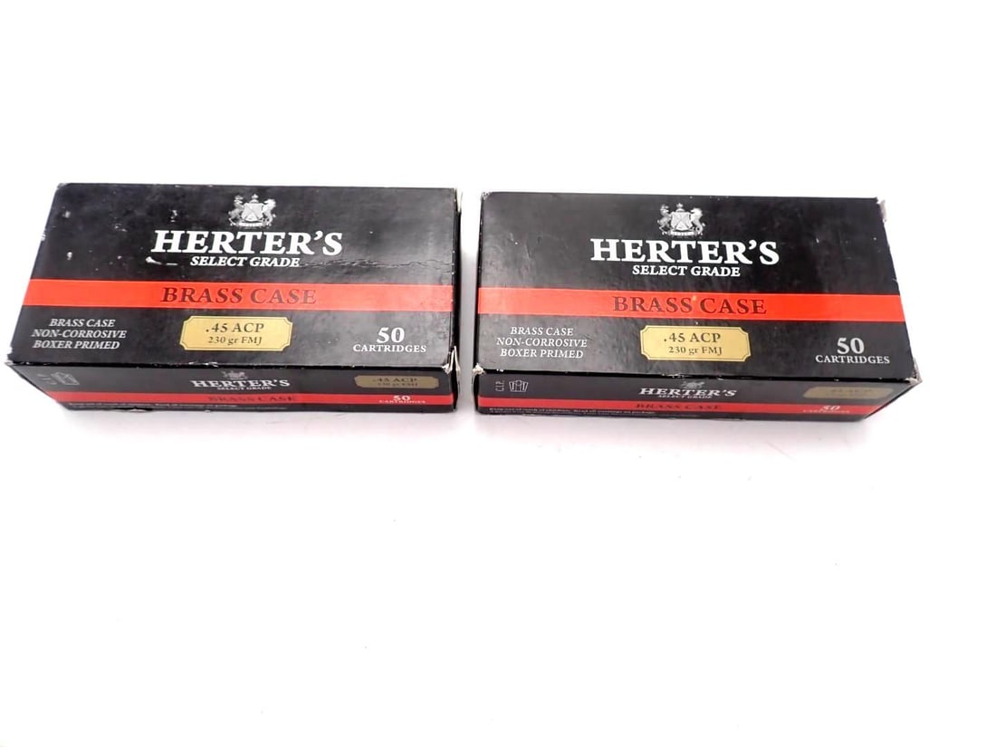 (2) Boxes of Herters .45 Auto Cartridges: made by Sellier & Bellot
