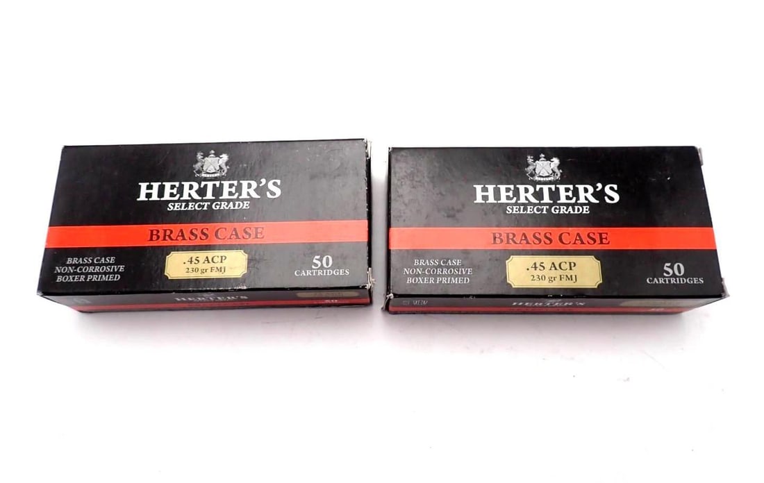 (2) Boxes of Herters .45 Auto Cartridges: made by Sellier & Bellot