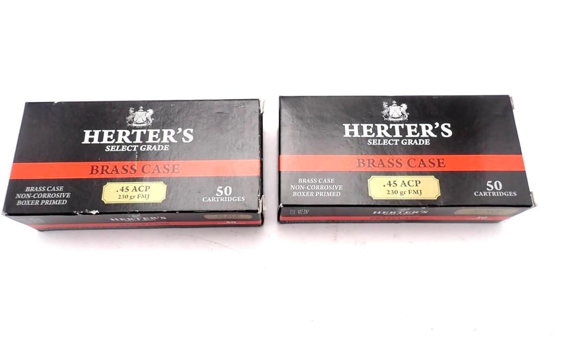 (2) Boxes of Herters .45 Auto Cartridges: made by Sellier & Bellot