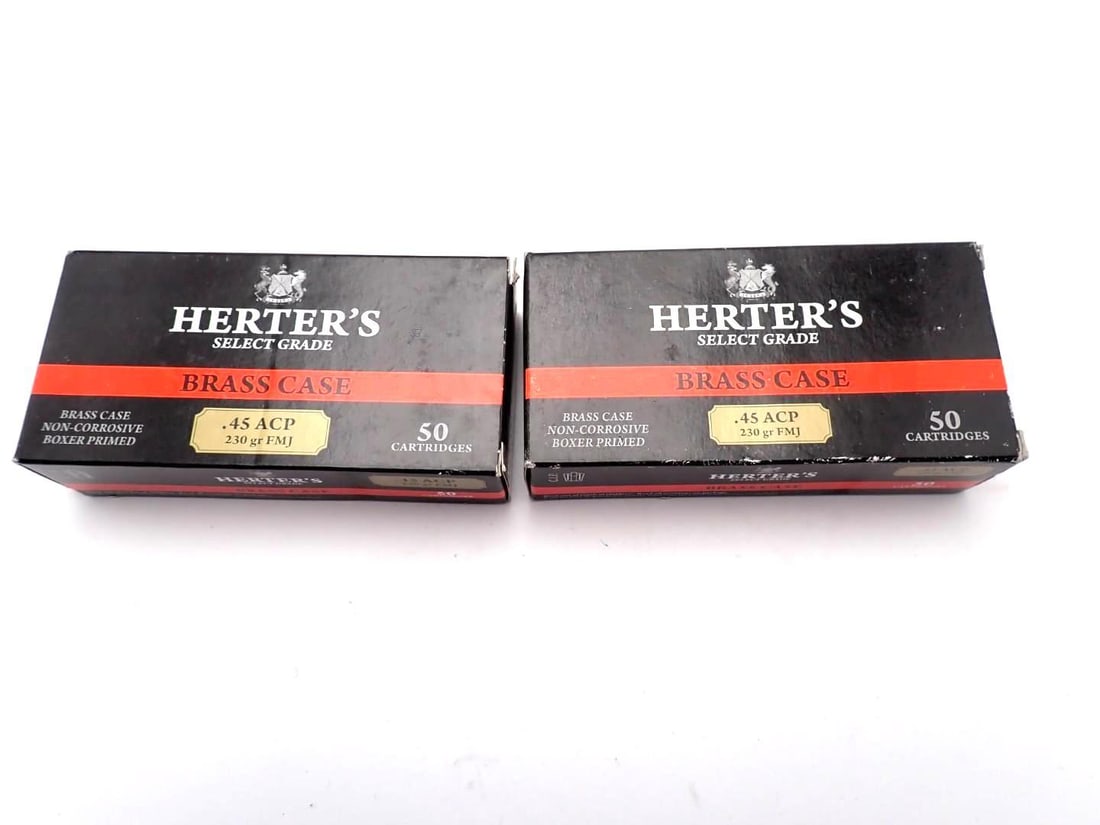 (2) Boxes of Herters .45 Auto Cartridges: made by Sellier & Bellot
