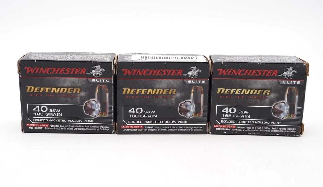 (3) Boxes of Winchester Defender .40 S&W JHP Cartridges: (3) Boxes of Winchester Defender .40 S&W JHP Cartridges
