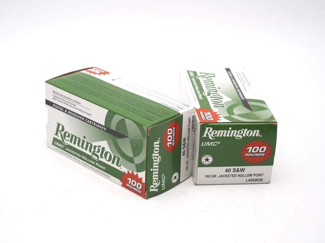 (2) 100 Round Boxes of Remington .40 S&W JHP Cartridges: (2) 100 Round Boxes of Remington .40 S&W JHP Cartridges