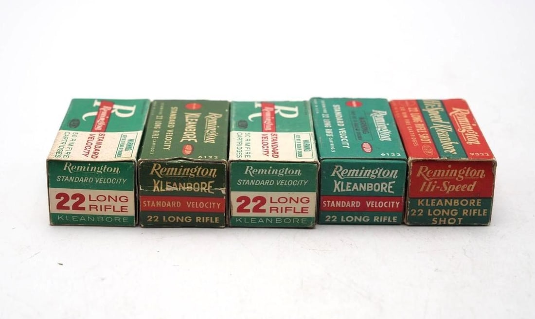 (5) Vintage Remington .22 Cartridge Boxes & Cartridges: (4) full, (1) half+/-