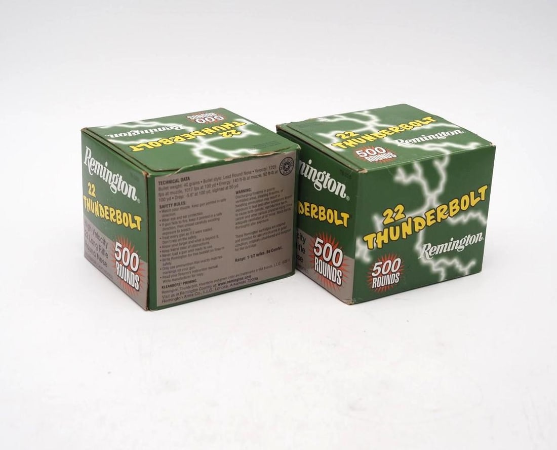 (2) 500 Round Boxes of Remington Thunderbolt .22 LR Cartridges: (2) 500 Round Boxes of Remington Thunderbolt .22 LR Cartridges