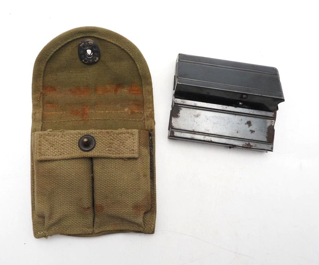 Vintage U.S. M-1 Carbine Magazine Pouch W/ (2) Magazines: marked "G. & R. Co. / 1943"