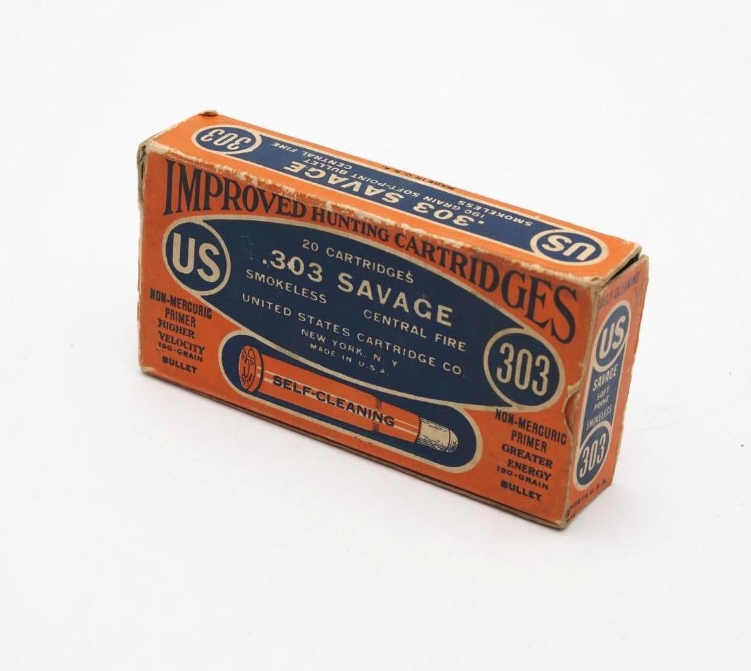 Vintage Box of U.S. Cartridge Co. .303 Savage Cartridges: Vintage Box of U.S. Cartridge Co. .303 Savage Cartridges