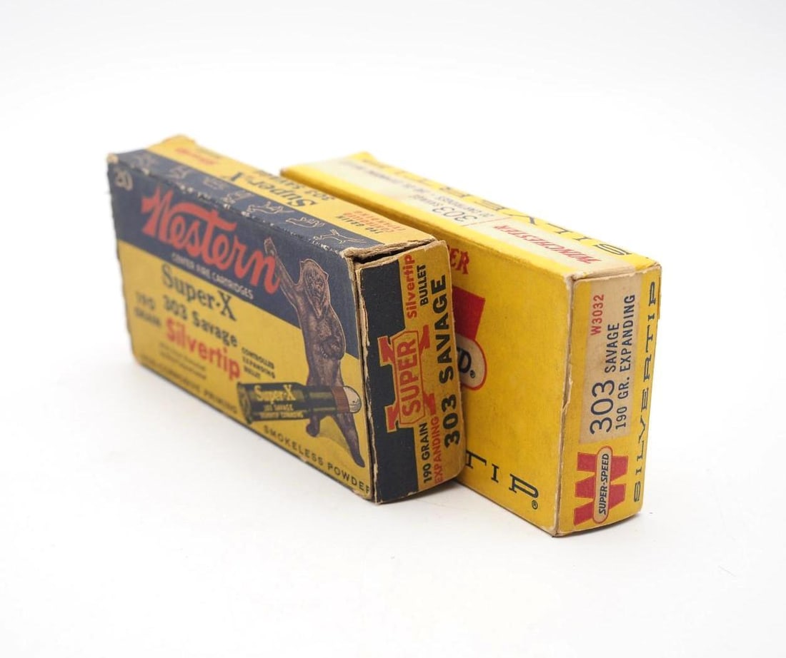 (2) Vintage .303 Savage Cartridge Boxes W/ Contents - 2
