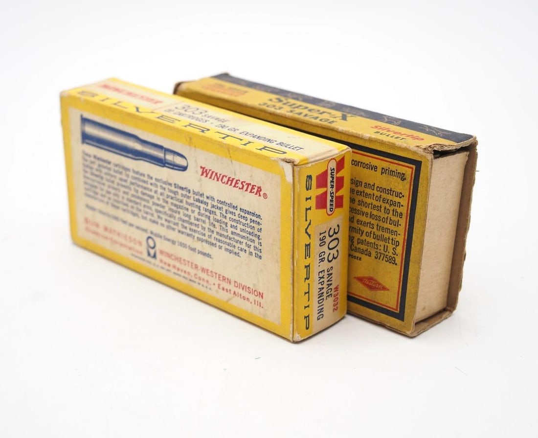 (2) Vintage .303 Savage Cartridge Boxes W/ Contents - 3