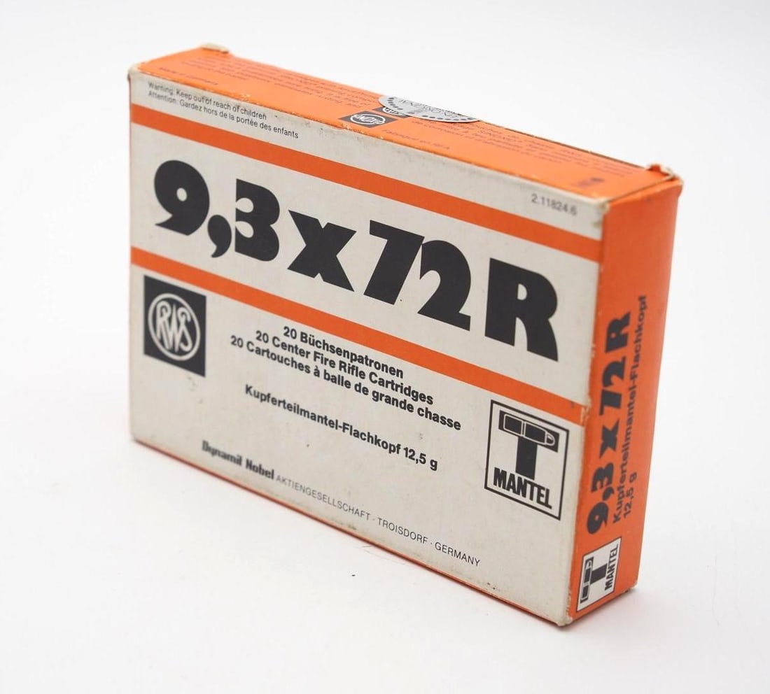 Box of Vintage RWS 9.3x72R Cartridges: (20) pcs
