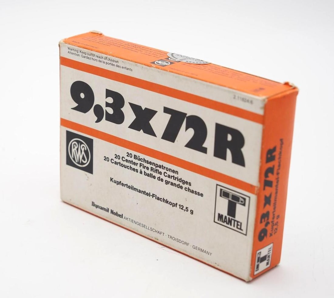 Box of Vintage RWS 9.3x72R Cartridges - 2