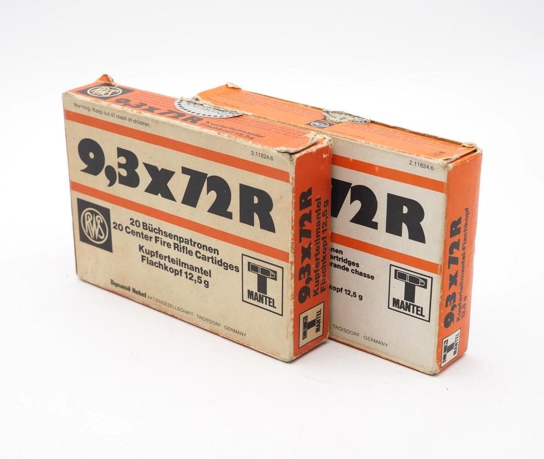 (23) Vintage RWS 9.3x72R Cartridges in Boxes: (23) Vintage RWS 9.3x72R Cartridges in Boxes