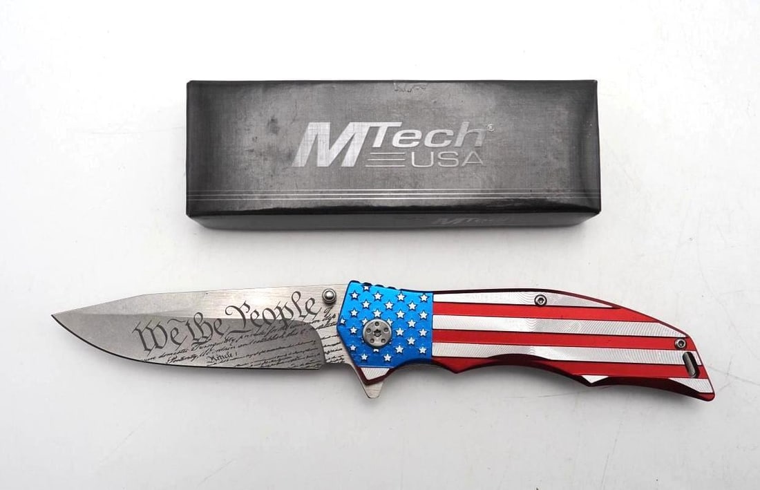 MTech Folding Knife: 8.875" overall length, with the box