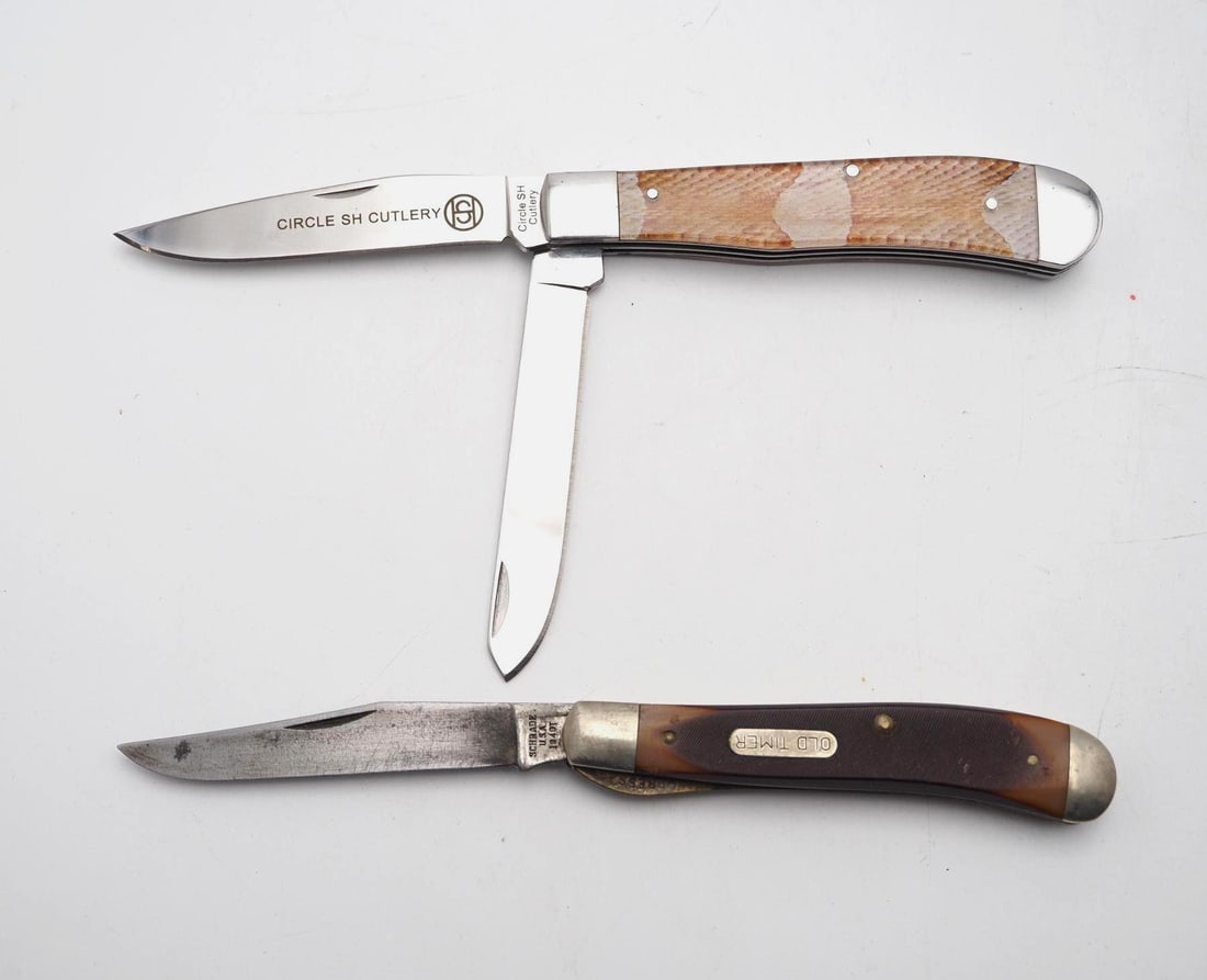 (2) Folding Knives: Circle SH Trapper, 7.375" overall length & Schrade Old Timer, 7" in length