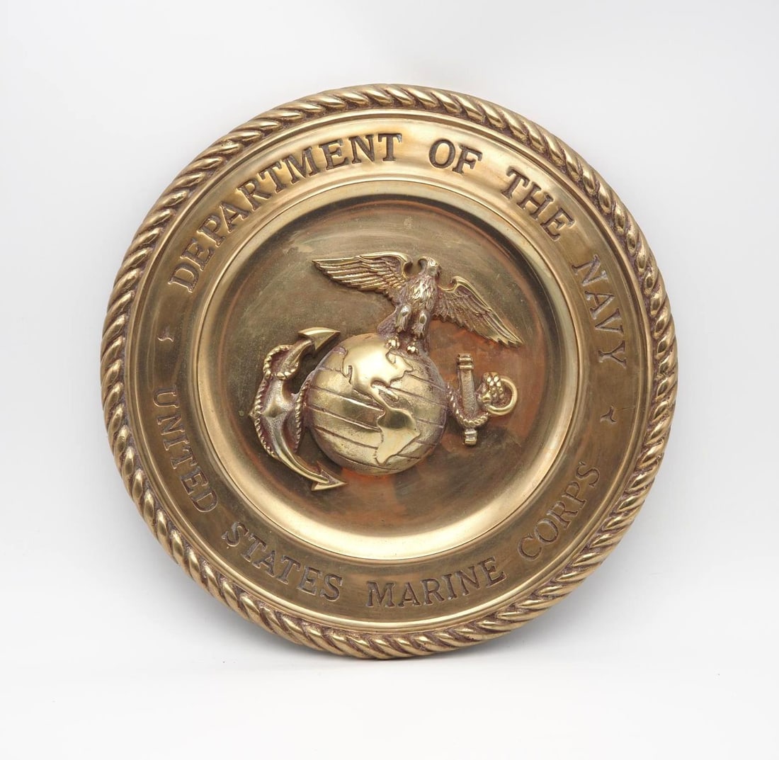 Brass U.S.M.C. Plaque: 13.75" in diameter, reported to have been hanging in Pentagon remnant following 9/11 attack