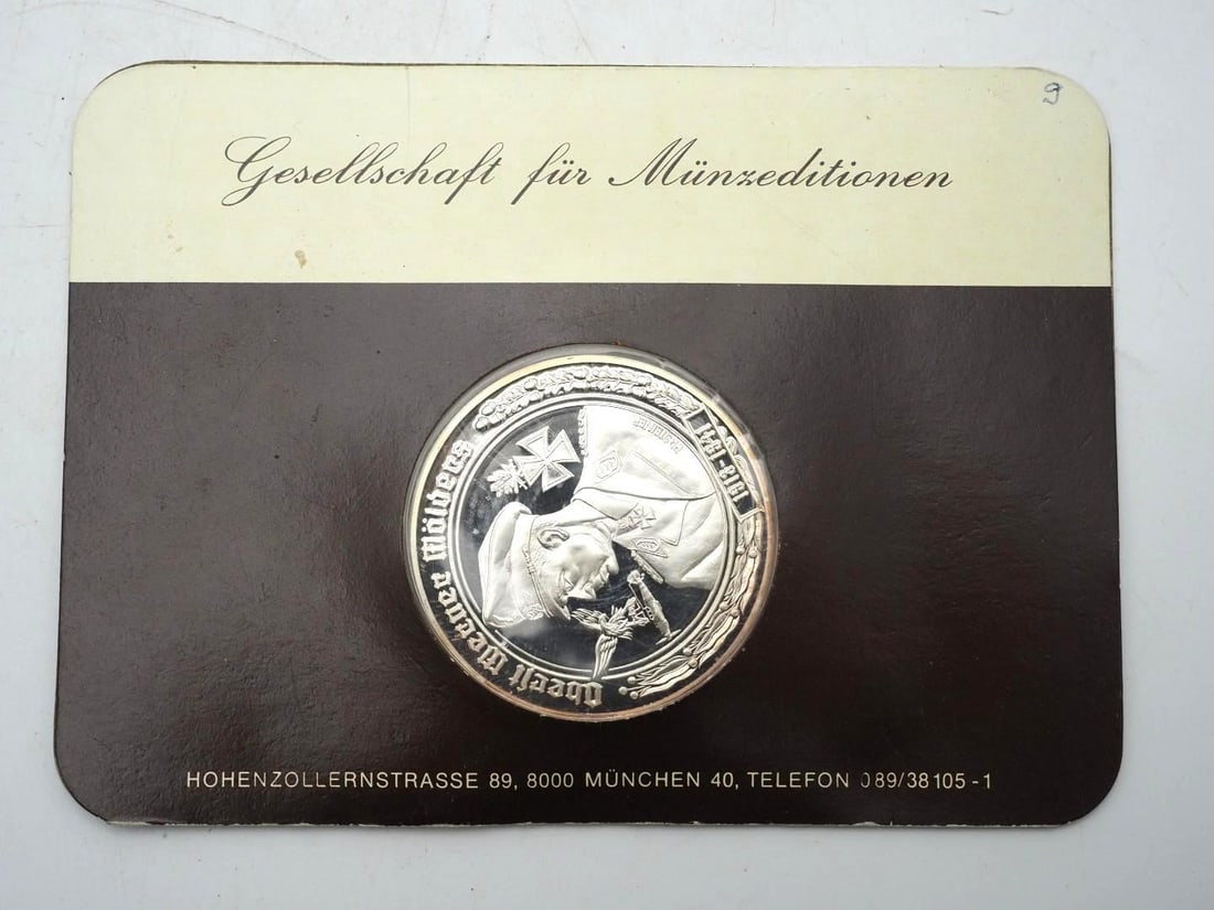 .999 Silver German WWII Commemorative Medallion: 50mm in diameter